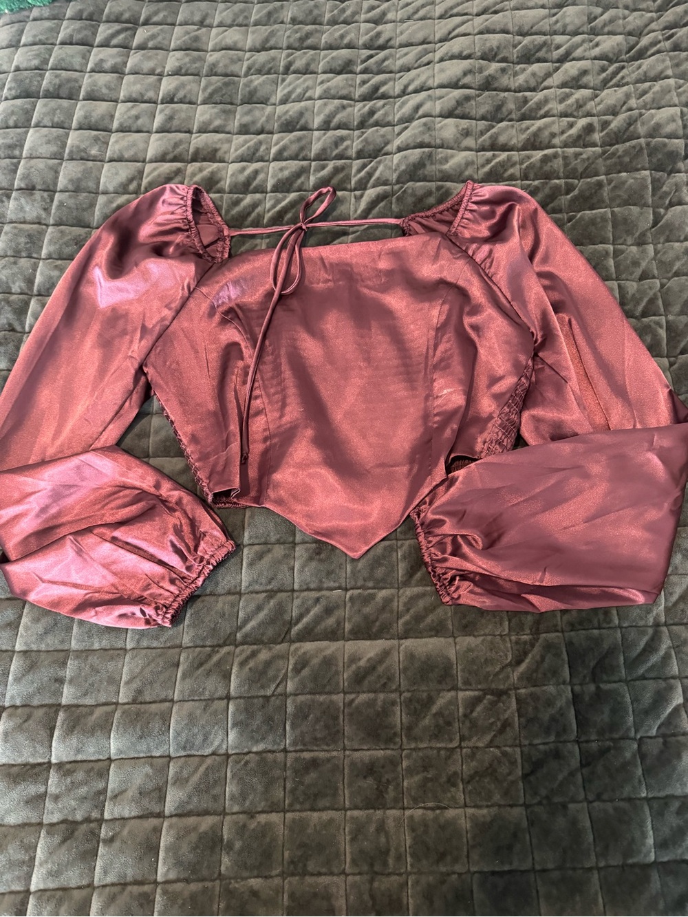 Altar'd State Satin Tie Puff Sleeve Crop Top - Dusty Rose